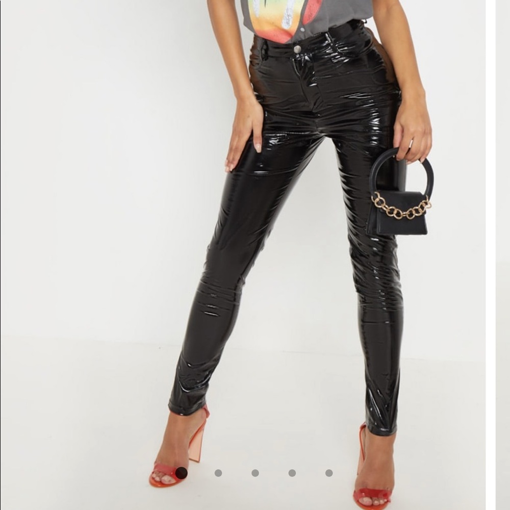 Black Button Front Vinyl Skinny Pants